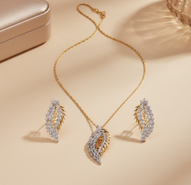 Diamond Statement Pendant Set in Pune — Gold Mart Jewellers