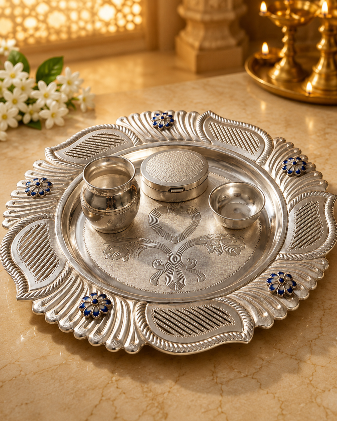 Silver Decorative Thali in Pune — Gold Mart Jewellers