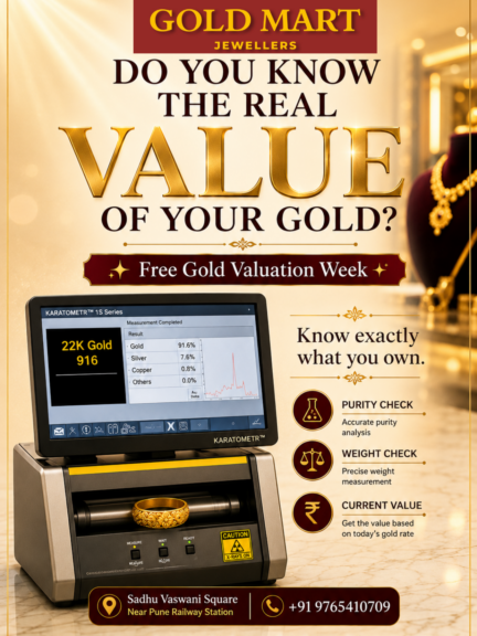free gold valuation Pune — 22K/916 gold bangle purity check at Gold Mart Jewellers
