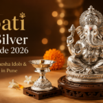 Ganpati gold silver jewellery Pune - silver Ganesha idol with gold jewellery at Gold Mart Jewellers
