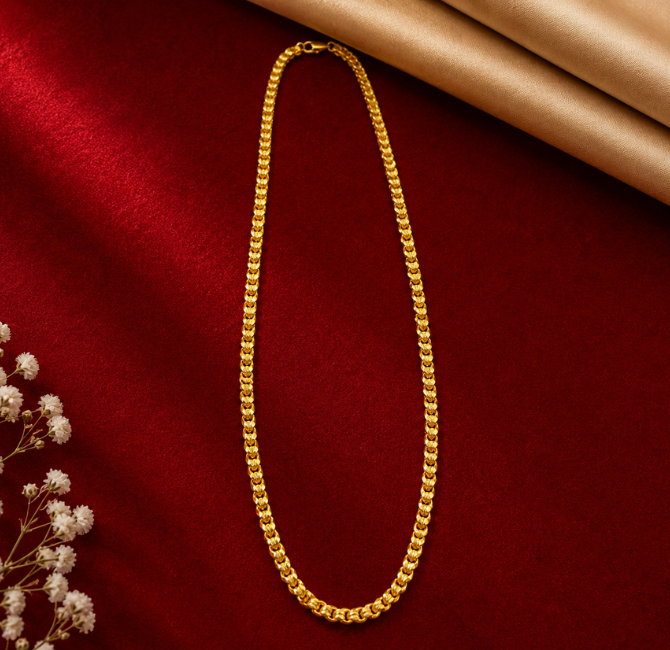 22KT men's fine wheat-link jewellery piece with delicate textured beading
