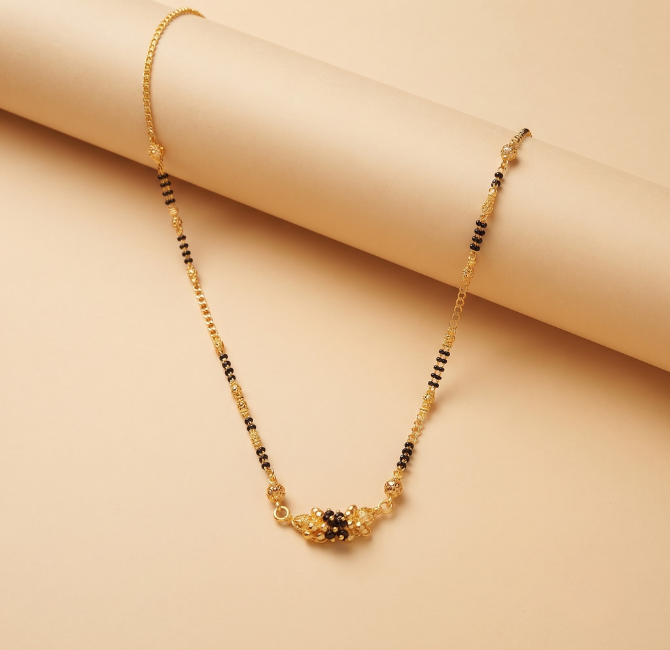 Thin beaded gold chain with cluster pendant