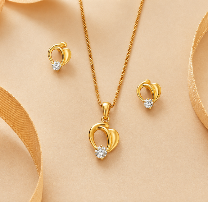 Dainty heart-and-loop gold pendant with AD stone