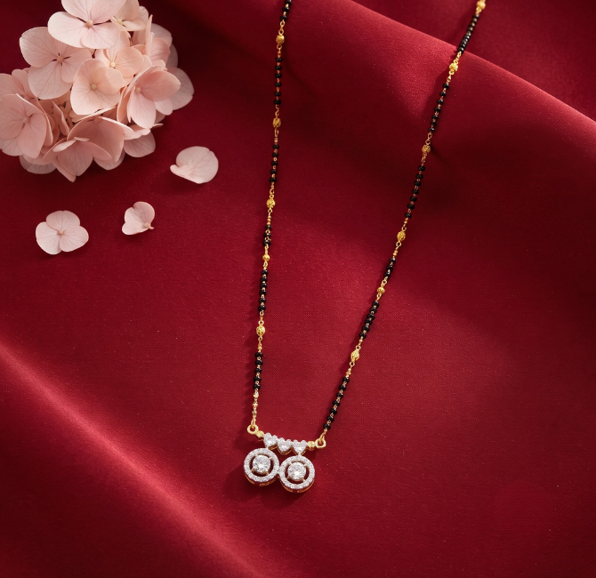Twin Diamond Circle Gold Mangalsutra Pune with heart detail